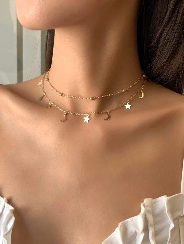 Collier lune et étoile doré BIJOUX FANTAISIE FEMME