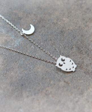 collier hiboux plaque argent