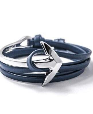 Bracelet ancre argent cuir bleu