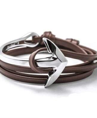 Bracelet ancre argent cuir marron