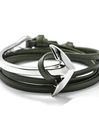 Bracelet ancre argent cuir vert