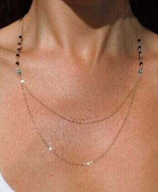 Collier multi rangs or vert noir