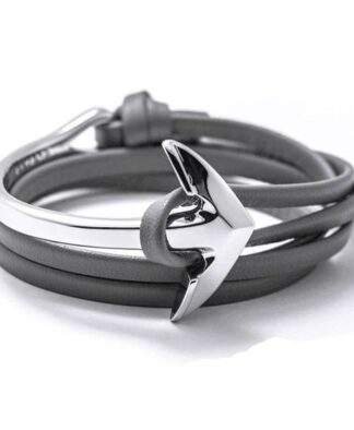 Bracelet ancre argent cuir gris