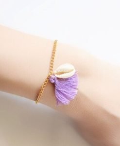 Bracelet tendance pompon violet