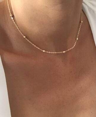 Collier chaine satellite plaque or