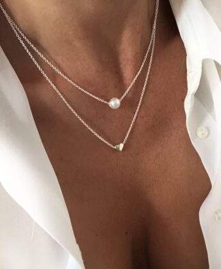 Collier deux rangs perle argent