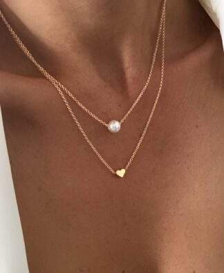 Collier perle plaque or