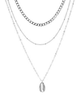 Collier argente de plusieurs chaînes pendentif coquillage