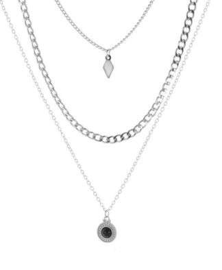 Collier argente triple chaine medaille