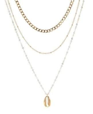 Collier dore chaines superposees coquillage