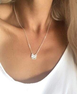 Collier chat origami argent