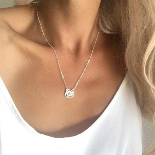 Collier chat origami argent