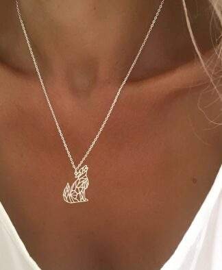 Collier loup origami argent