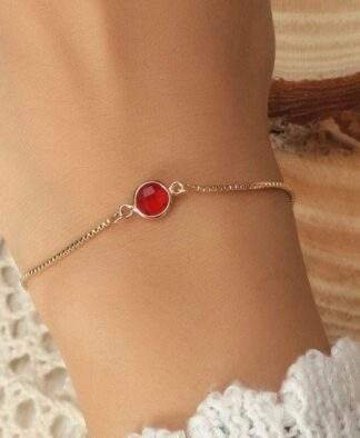 Bracelet chaine pierre facettee rouge