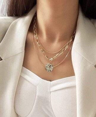 Collier chaine maillons epais plaque or