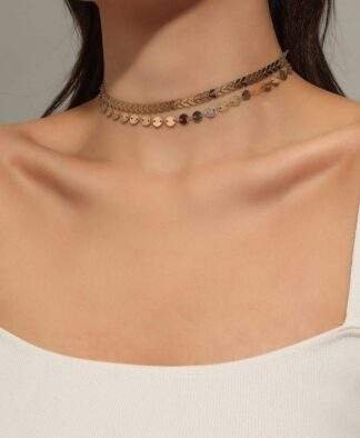 Collier double rang pastilles en plaque or