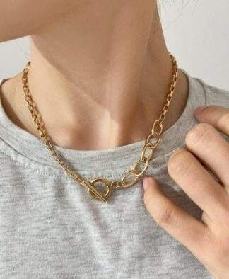 Collier grosse maille doree tendance