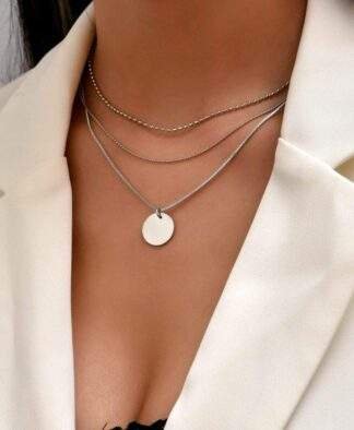 Collier multirangs pendentif pastille