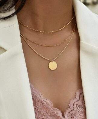 Collier plaque or multirangs pendentif pastille