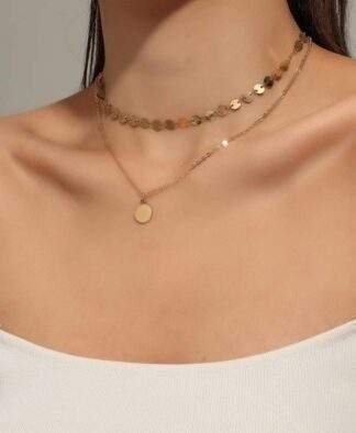 Collier ras de cou plaque or pastilles
