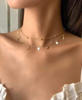 Collier lune et etoile dore