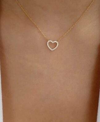 collier coeur strass dore