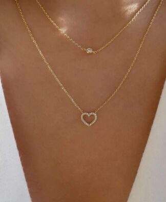 collier double rang coeur strass
