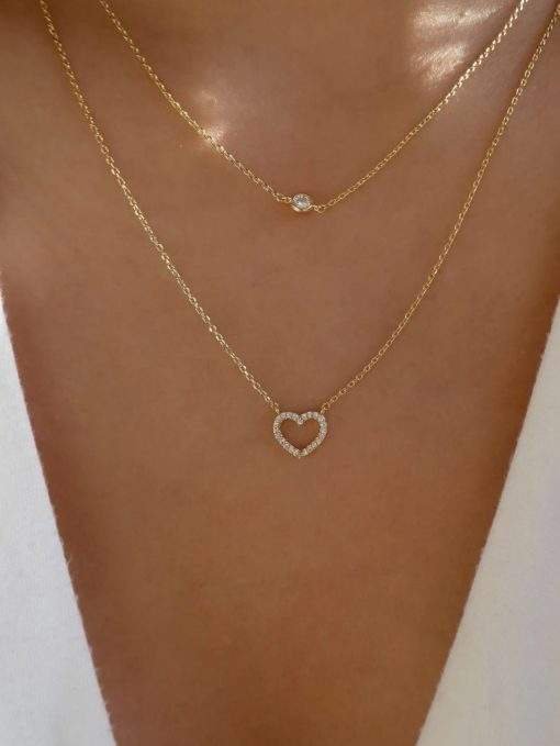 collier double rang coeur strass