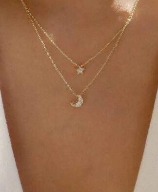 collier lune etoile strass