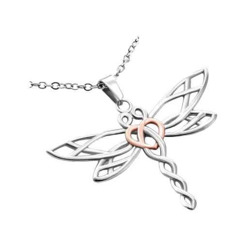 Collier Libellule Femme en Argent avec Nœud Infini Bicolore – Image 2