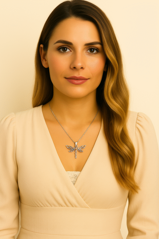 Collier Libellule Femme en Argent avec Nœud Infini Bicolore – Image 3