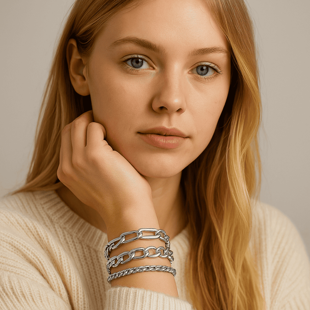 Bracelets chaînes plaqués argent – set tendance à gros maillons et torsadé