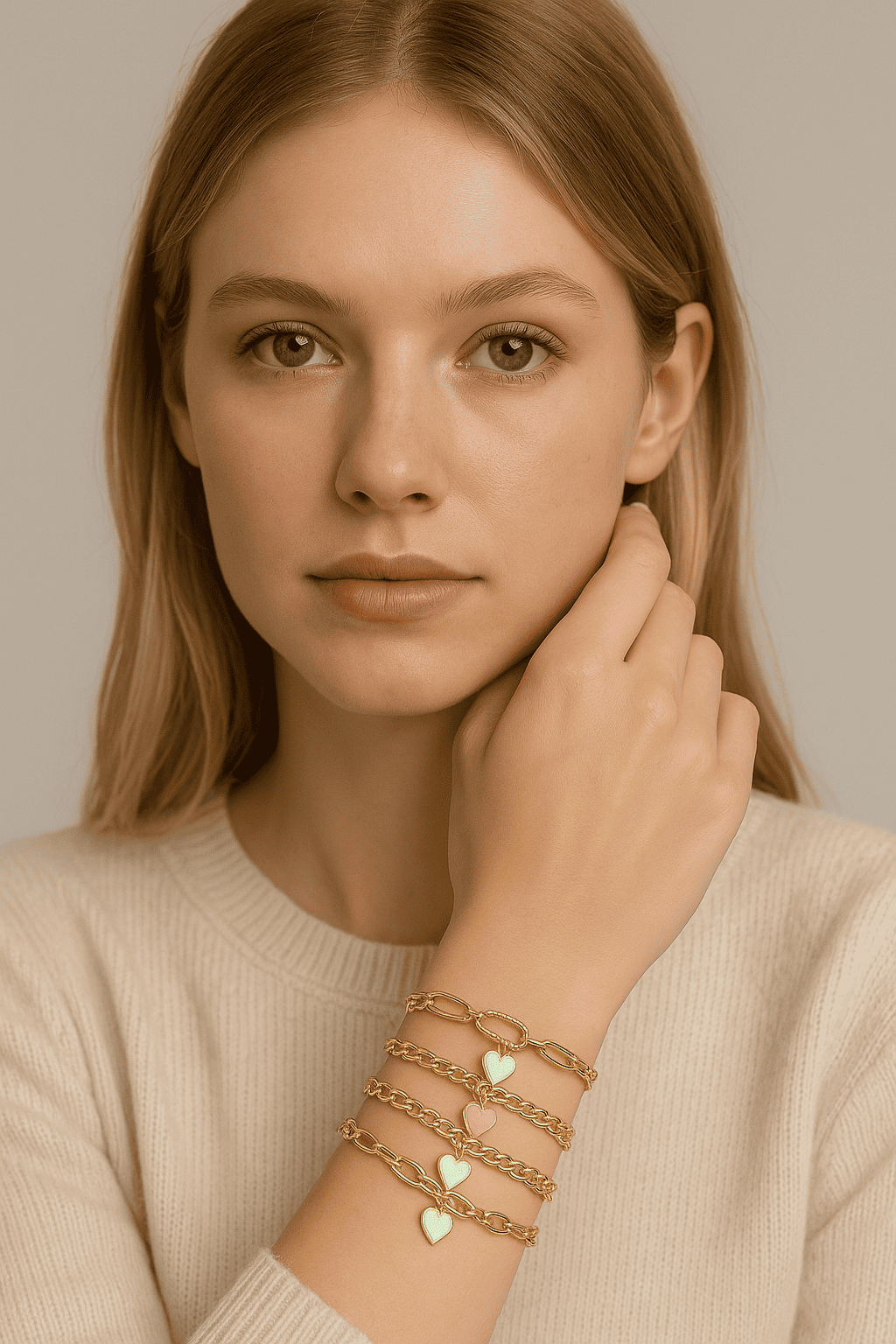 Bracelets en chaîne dorée avec pendentifs en forme de cœur multicolores, mode de bijoux fantaisie sophistiquée, idéal pour accessoires de mode féminine élégante.