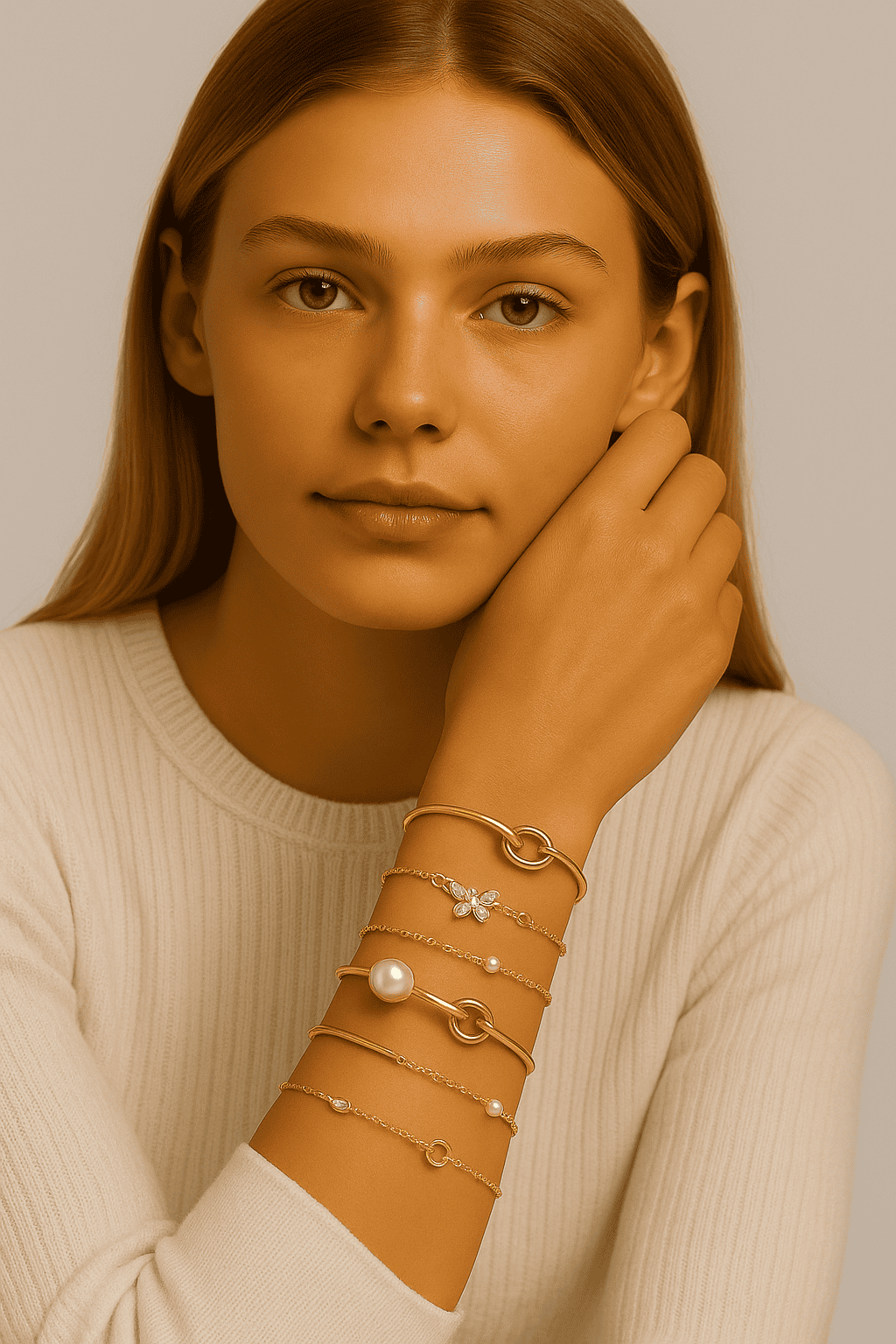 Bracelet en or rose avec perles, délicates et élégantes, parfaites pour un style chic et féminin.