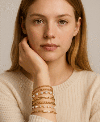 Ensemble de bracelets dorés et blancs – look moderne