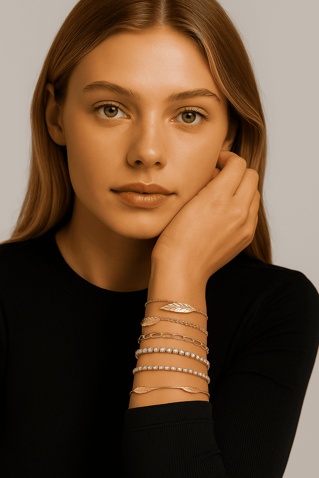 Ensemble de bracelets dorés feuilles et strass – multi-styles élégants