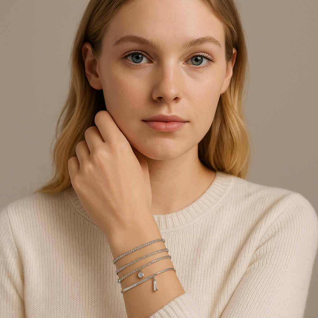 Set de bracelets argentés fins avec charms – lot de 5 bracelets élégants ajustables