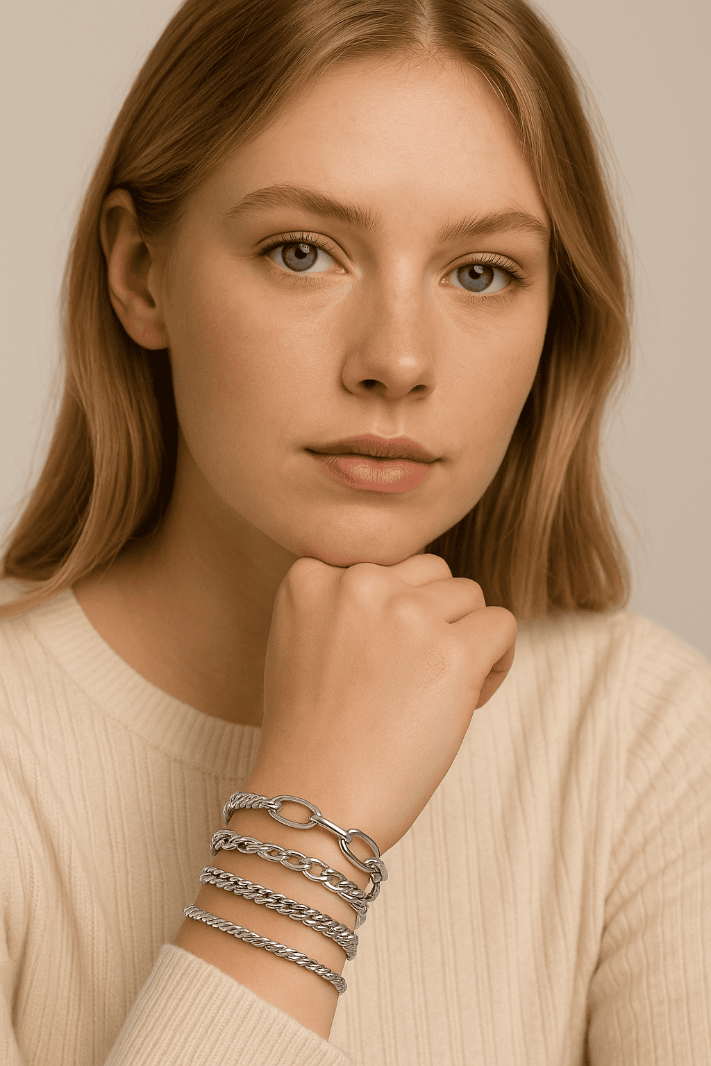 Set de bracelets chaînes et tresses argentées – look casual chic pour femme