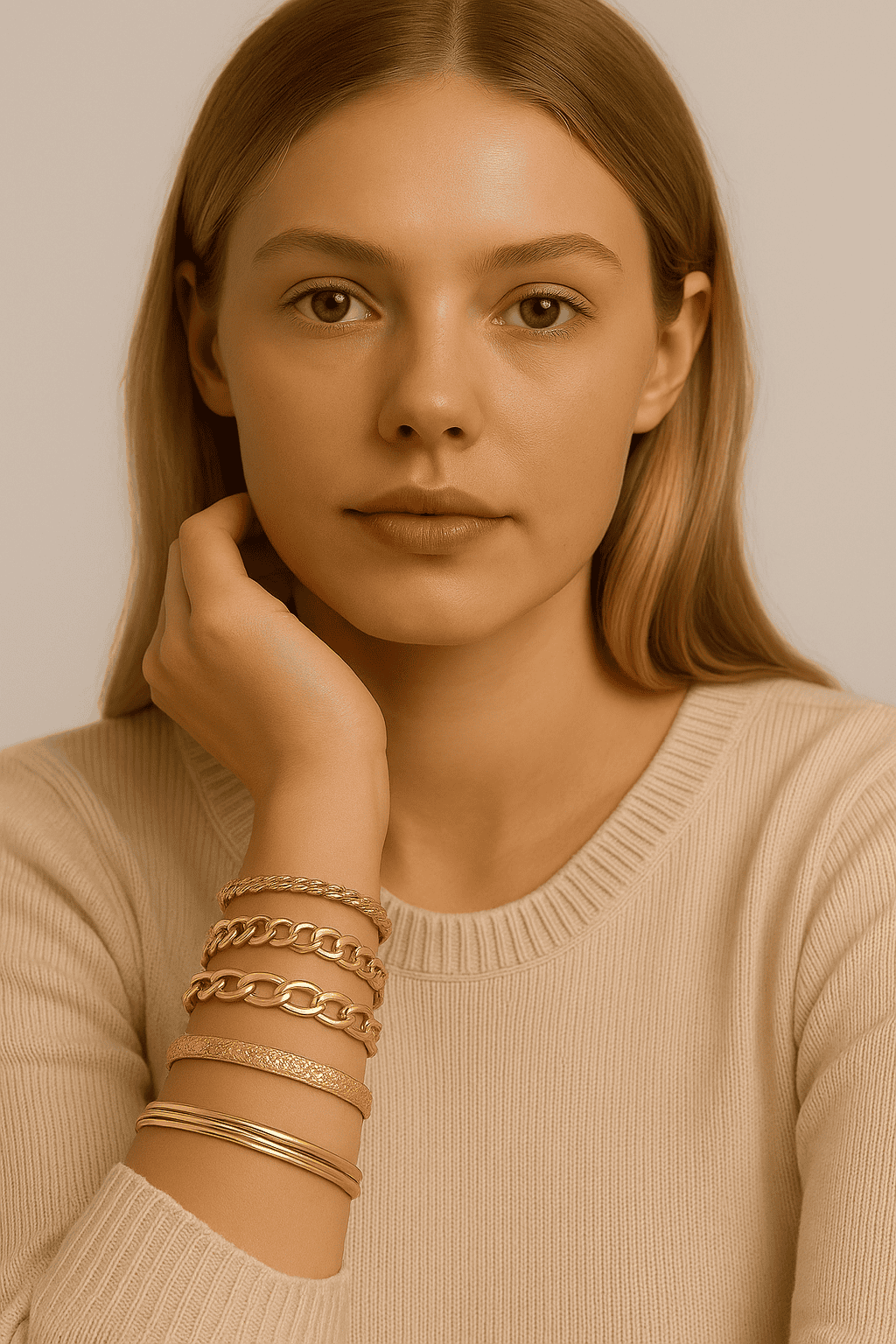 Set de bracelets dorés larges pour femme – chaînes épaisses et joncs texturés