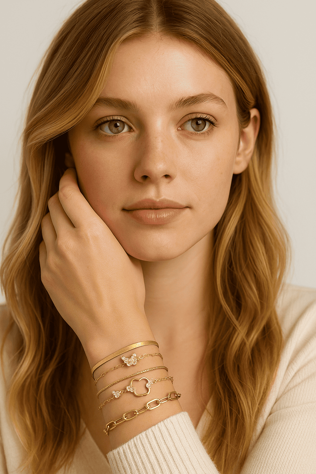 Bracelets en or, fines et tendance, avec motifs mickey et chaînes délicates, parfaits pour un look élégant et moderne.