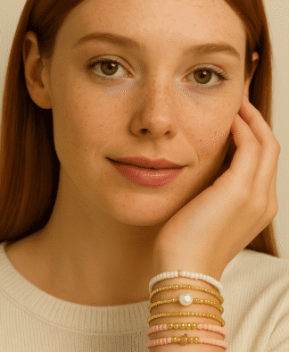 Bracelets en perles et perles d'imitation en or rose, blanc, pastel et blanc, avec pendentif en perle blanche, bijoux fantaisie élégants, accessoires de mode féminin raffinés, bijoux tendance pour femme, parfaits pour toutes les occasions, style chic et décontracté.
