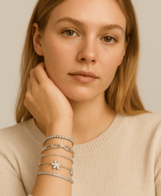 Set de bracelets femme en argent plaqué avec charms et maillons