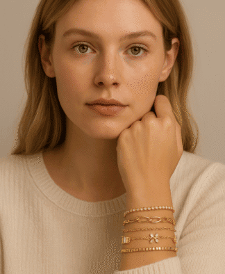 Bracelet en or rose avec diamants, chaîne délicate et pendentif papillon – Bijoux élégants pour femmes chic et tendance.