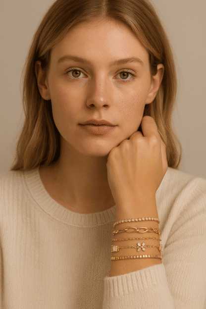 Bracelet en or rose avec diamants, chaîne délicate et pendentif papillon – Bijoux élégants pour femmes chic et tendance.