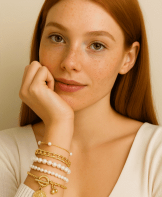 Bracelets élégants en perles et chaîne dorée, accessoires de mode sophistiqués pour femmes, à porter pour une touche chic et raffinée.
